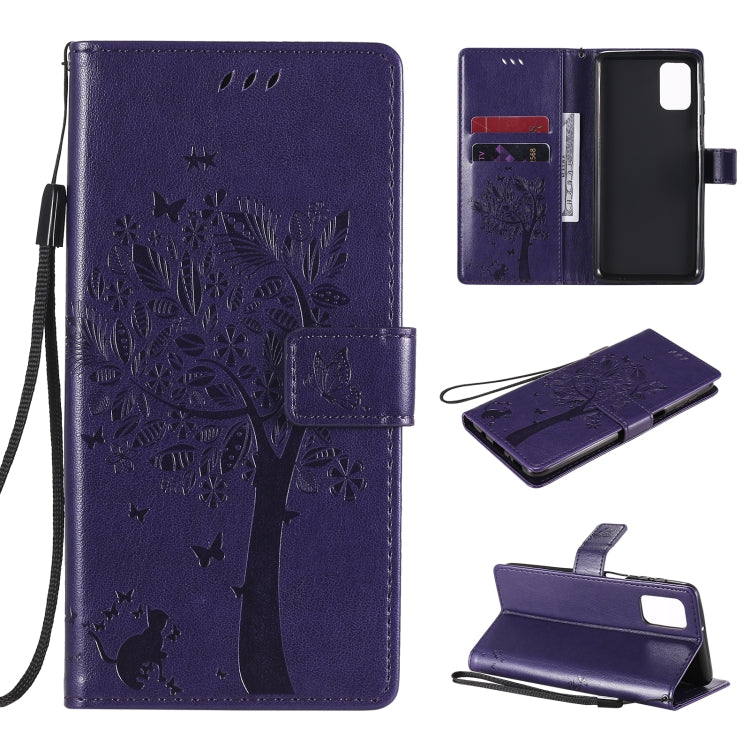 Tree & Cat Pattern Pressed Printing Horizontal Flip PU Leather Case with Holder & Card Slots & Wallet & Lanyard, For Samsung Galaxy M31s, For Samsung Galaxy M51