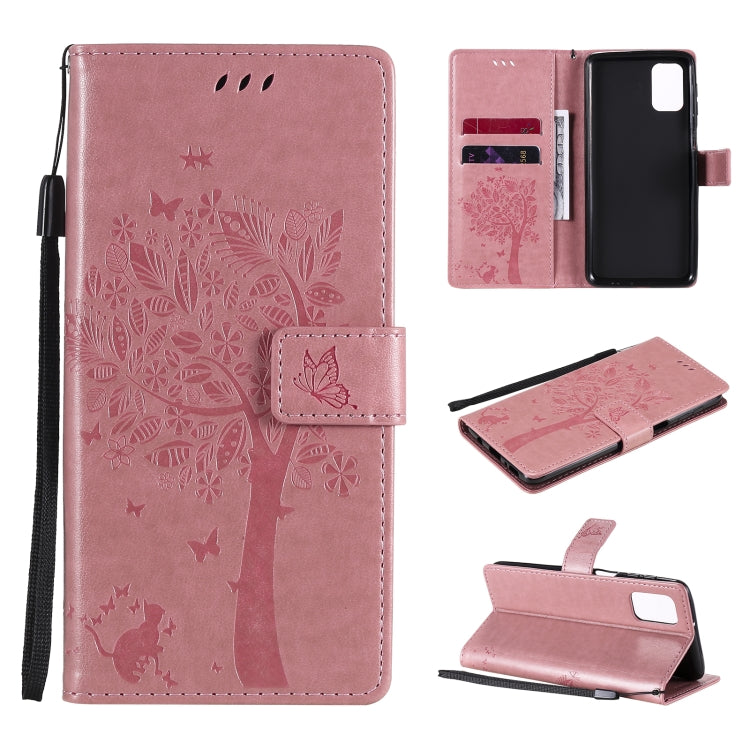 Tree & Cat Pattern Pressed Printing Horizontal Flip PU Leather Case with Holder & Card Slots & Wallet & Lanyard, For Samsung Galaxy M31s, For Samsung Galaxy M51