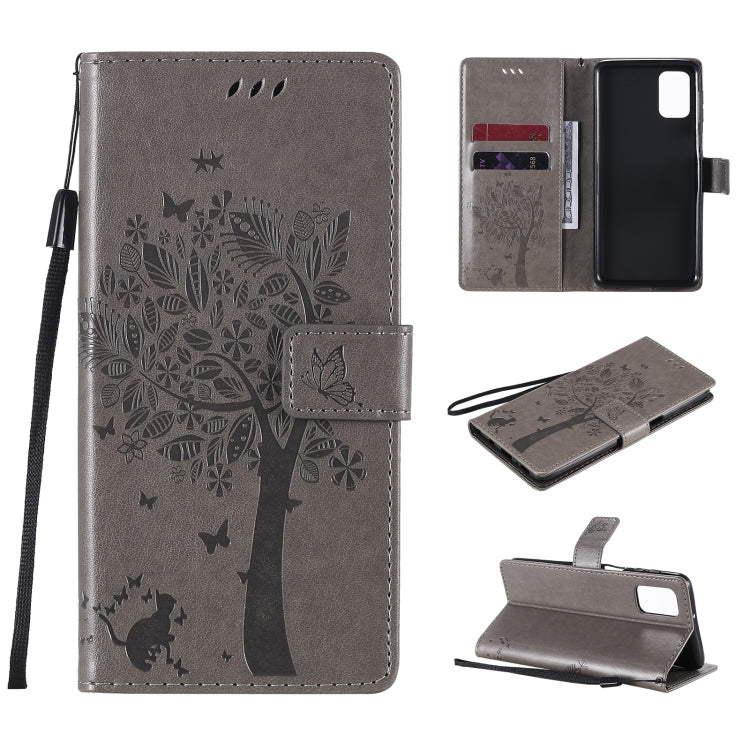 Tree & Cat Pattern Pressed Printing Horizontal Flip PU Leather Case with Holder & Card Slots & Wallet & Lanyard, For Samsung Galaxy M31s, For Samsung Galaxy M51