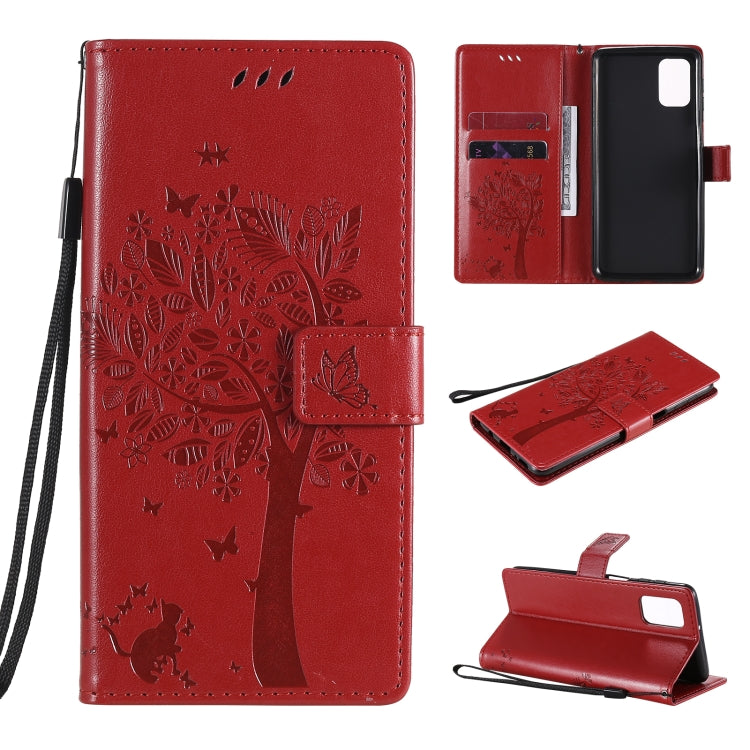 Tree & Cat Pattern Pressed Printing Horizontal Flip PU Leather Case with Holder & Card Slots & Wallet & Lanyard, For Samsung Galaxy M31s, For Samsung Galaxy M51