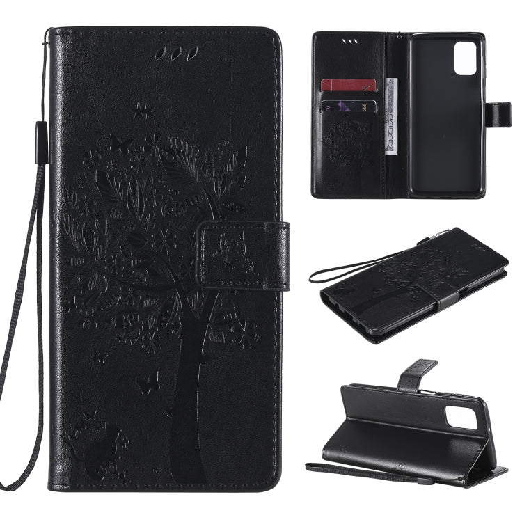 Tree & Cat Pattern Pressed Printing Horizontal Flip PU Leather Case with Holder & Card Slots & Wallet & Lanyard, For Samsung Galaxy M31s, For Samsung Galaxy M51