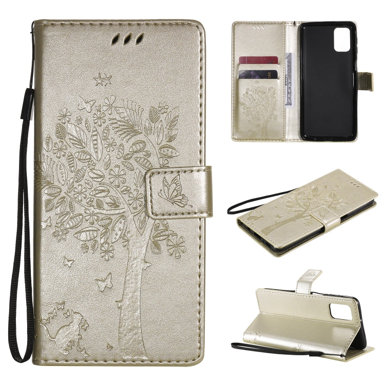 Tree & Cat Pattern Pressed Printing Horizontal Flip PU Leather Case with Holder & Card Slots & Wallet & Lanyard, For Samsung Galaxy M31s, For Samsung Galaxy M51