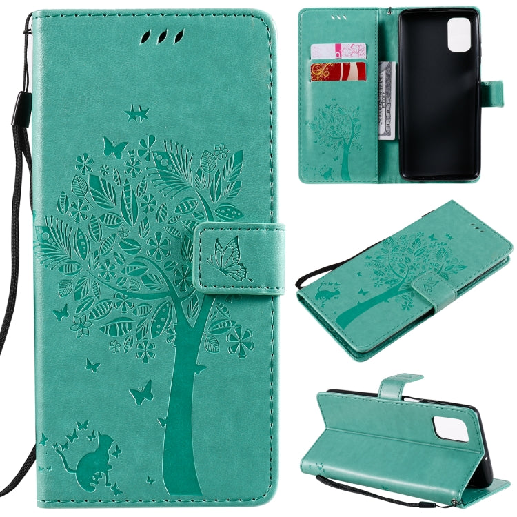 Tree & Cat Pattern Pressed Printing Horizontal Flip PU Leather Case with Holder & Card Slots & Wallet & Lanyard, For Samsung Galaxy M31s, For Samsung Galaxy M51