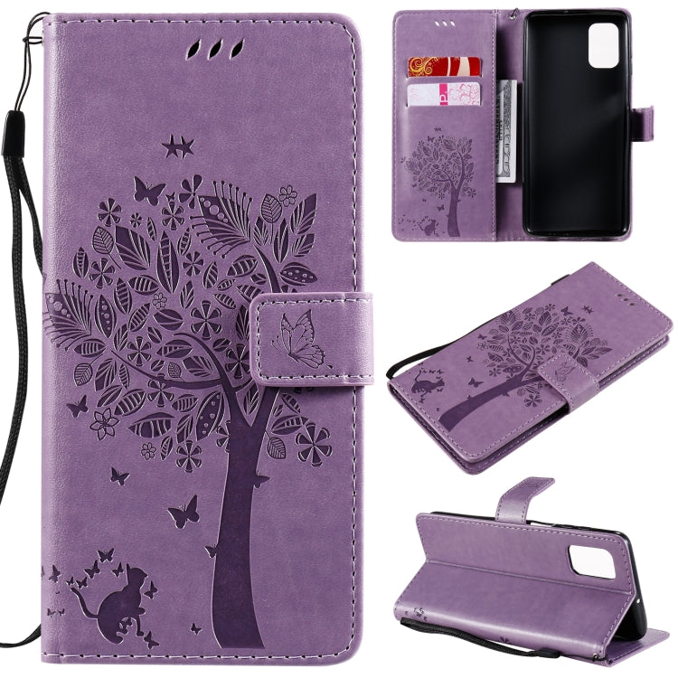 Tree & Cat Pattern Pressed Printing Horizontal Flip PU Leather Case with Holder & Card Slots & Wallet & Lanyard, For Samsung Galaxy M31s, For Samsung Galaxy M51