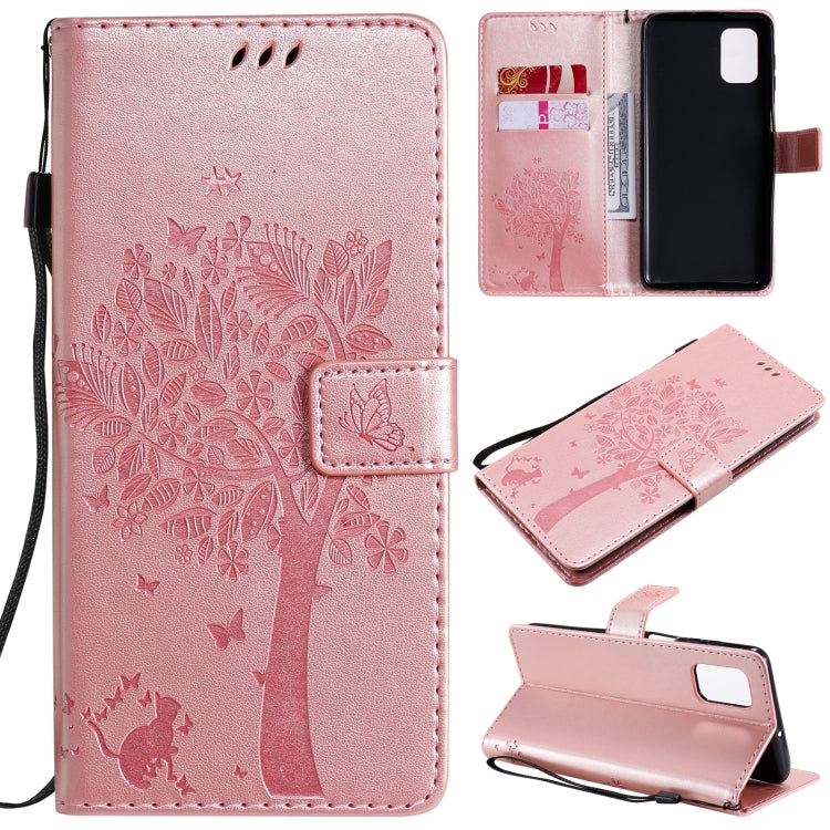 Tree & Cat Pattern Pressed Printing Horizontal Flip PU Leather Case with Holder & Card Slots & Wallet & Lanyard, For Samsung Galaxy M31s, For Samsung Galaxy M51
