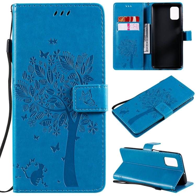 Tree & Cat Pattern Pressed Printing Horizontal Flip PU Leather Case with Holder & Card Slots & Wallet & Lanyard, For Samsung Galaxy M31s, For Samsung Galaxy M51