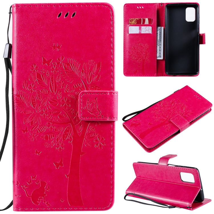 Tree & Cat Pattern Pressed Printing Horizontal Flip PU Leather Case with Holder & Card Slots & Wallet & Lanyard, For Samsung Galaxy M31s, For Samsung Galaxy M51