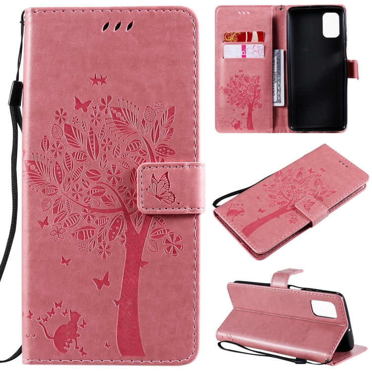Tree & Cat Pattern Pressed Printing Horizontal Flip PU Leather Case with Holder & Card Slots & Wallet & Lanyard, For Samsung Galaxy M31s, For Samsung Galaxy M51