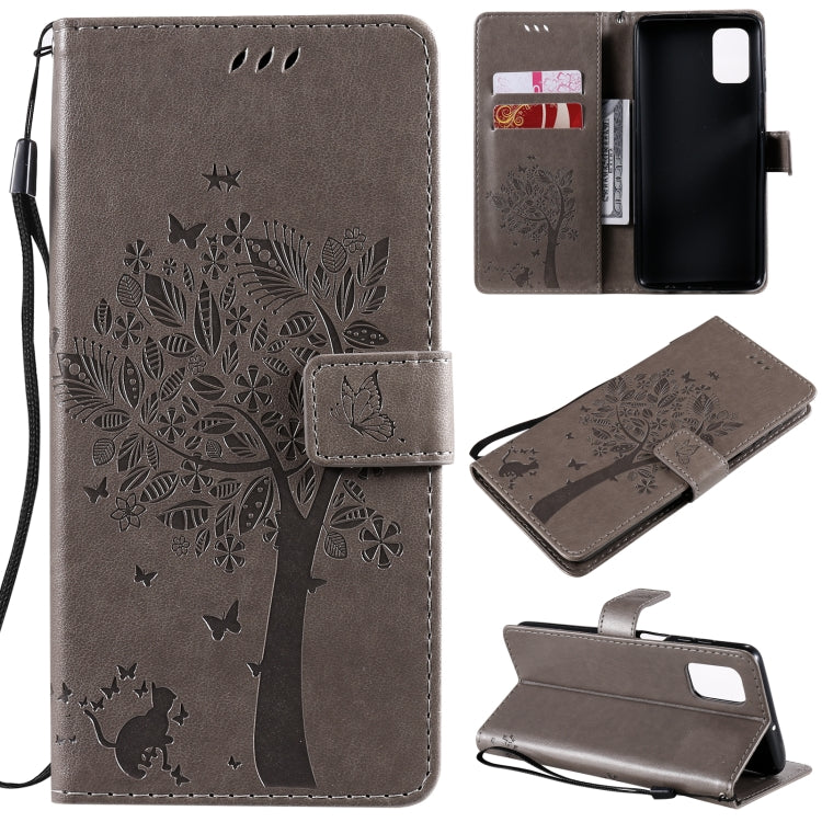 Tree & Cat Pattern Pressed Printing Horizontal Flip PU Leather Case with Holder & Card Slots & Wallet & Lanyard, For Samsung Galaxy M31s, For Samsung Galaxy M51