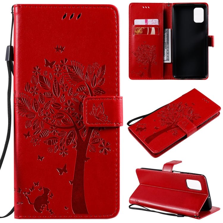 Tree & Cat Pattern Pressed Printing Horizontal Flip PU Leather Case with Holder & Card Slots & Wallet & Lanyard, For Samsung Galaxy M31s, For Samsung Galaxy M51