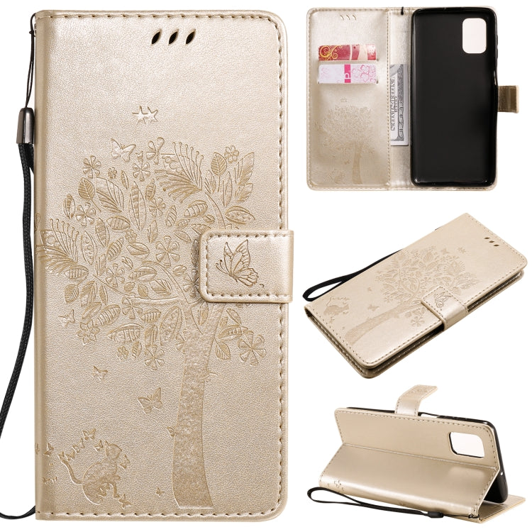Tree & Cat Pattern Pressed Printing Horizontal Flip PU Leather Case with Holder & Card Slots & Wallet & Lanyard, For Samsung Galaxy M31s, For Samsung Galaxy M51