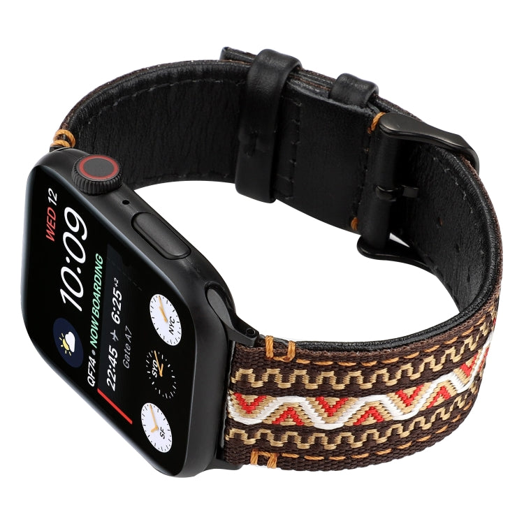 Ethnic Style Genuine Leather Strap, For Apple Watch Series 7 41mm / 6 & SE & 5 & 4 40mm / 3 & 2 & 1 38mm, For Apple Watch Series 7 45mm / 6 & SE & 5 & 4 44mm / 3 & 2 & 1 42mm