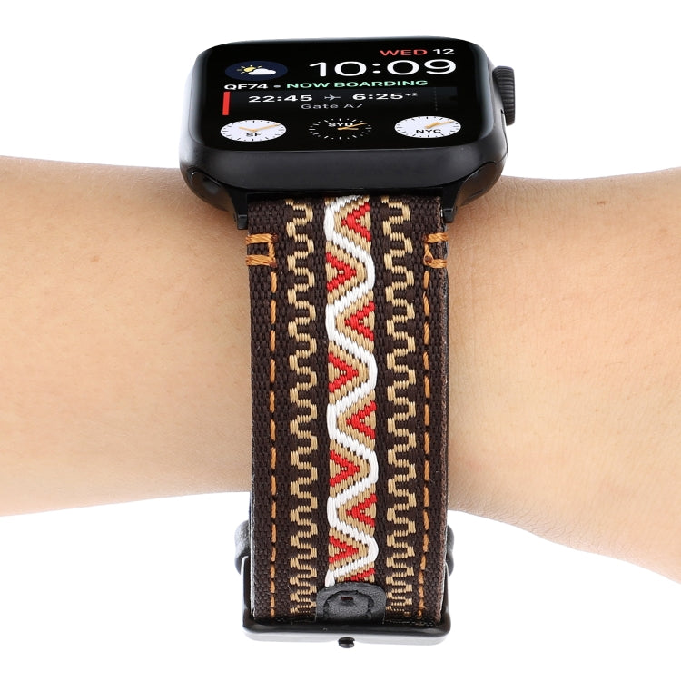 Ethnic Style Genuine Leather Strap, For Apple Watch Series 7 41mm / 6 & SE & 5 & 4 40mm / 3 & 2 & 1 38mm, For Apple Watch Series 7 45mm / 6 & SE & 5 & 4 44mm / 3 & 2 & 1 42mm