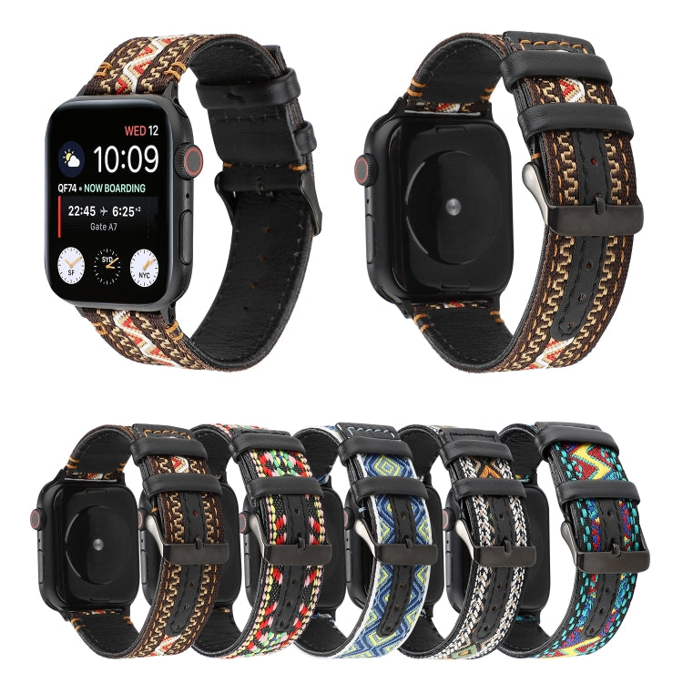 Ethnic Style Genuine Leather Strap, For Apple Watch Series 7 41mm / 6 & SE & 5 & 4 40mm / 3 & 2 & 1 38mm, For Apple Watch Series 7 45mm / 6 & SE & 5 & 4 44mm / 3 & 2 & 1 42mm