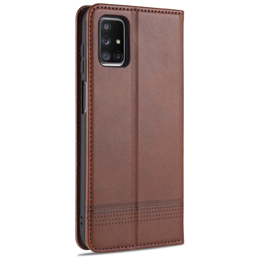 Close-up of magnetic calf leather texture detail on AZNS Galaxy M51 flip case