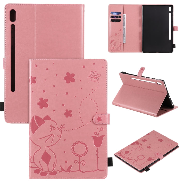 Cat Bee Embossing Pattern Shockproof Table PC Protective Horizontal Flip Leather Case with Holder & Card Slots & Wallet & Pen Slot & Wake-up / Sleep Function