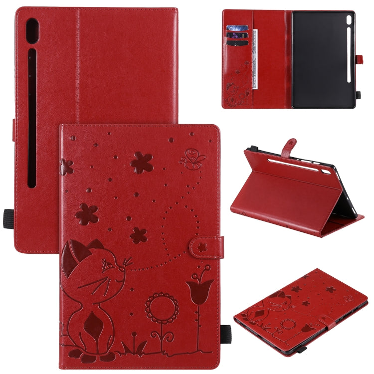 Cat Bee Embossing Pattern Shockproof Table PC Protective Horizontal Flip Leather Case with Holder & Card Slots & Wallet & Pen Slot & Wake-up / Sleep Function