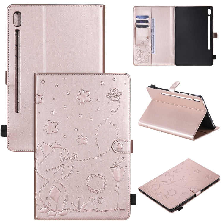Cat Bee Embossing Pattern Shockproof Table PC Protective Horizontal Flip Leather Case with Holder & Card Slots & Wallet & Pen Slot & Wake-up / Sleep Function