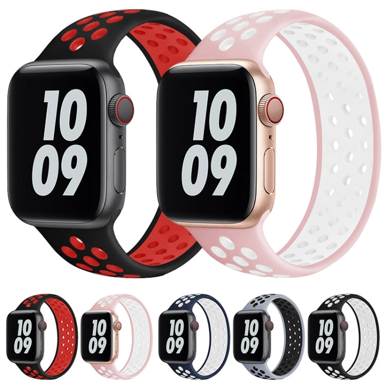Elastic Silicone Watchband For Apple Watch Series 6 & SE & 5 & 4 40mm / 3 & 2 & 1 38mm, Length:150mm, 150mm (Black White), 150mm (Grey Black), 150mm (Blue White), 150mm (Light Pink White), 150mm (Black Red)