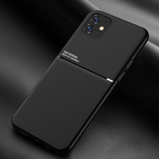 Magnetic shockproof iPhone 12 case with tilt strip grain design and PC TPU hybrid protection
