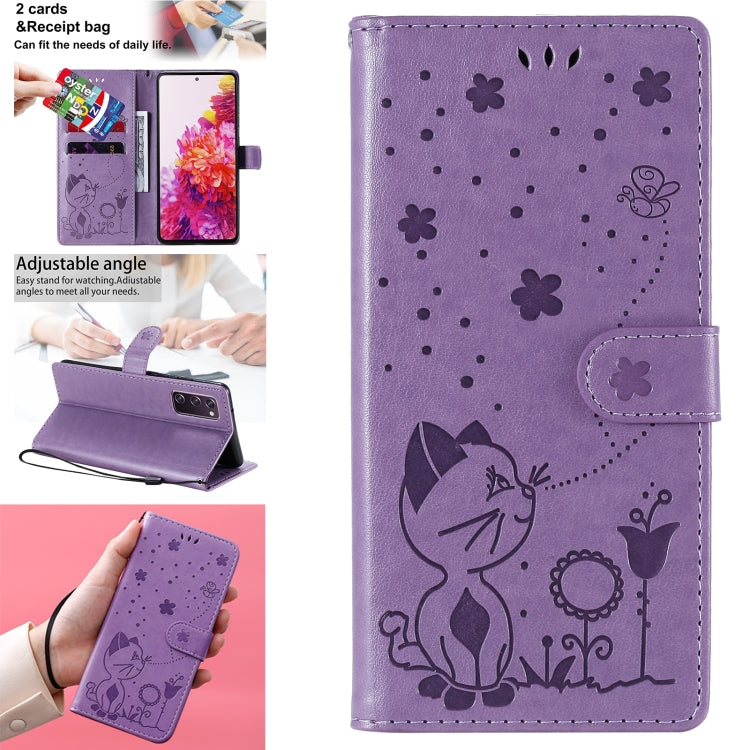 Cat Bee Embossing Pattern Shockproof Horizontal Flip Leather Case with Holder & Card Slots & Wallet, For Samsung Galaxy S20 FE