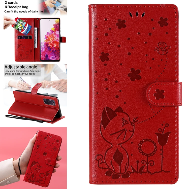Cat Bee Embossing Pattern Shockproof Horizontal Flip Leather Case with Holder & Card Slots & Wallet, For Samsung Galaxy S20 FE