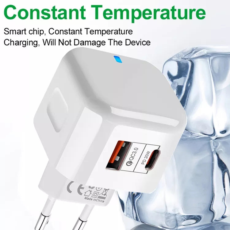 Chargeur de voyage 20 W PD + QC 3.0, double port, adaptateur secteur, prises US, UE et UK