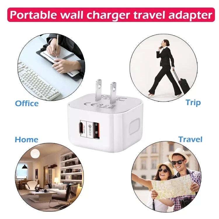Chargeur de voyage 20 W PD + QC 3.0, double port, adaptateur secteur, prises US, UE et UK