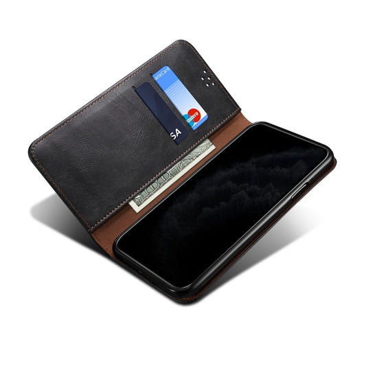 Crazy horse texture brown leather Galaxy A12 case back cover close-up