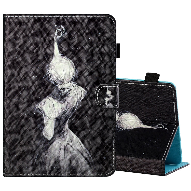 Sewing Thread Horizontal Painted Flat Leather Case with Pen Cover & Anti Skid Strip & Card Slot & Holder, For 10 inch Tablet PC Universal, For Huawei MediaPad T5 10 inch
