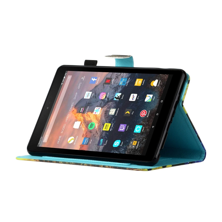Sewing Thread Horizontal Painted Flat Leather Case with Pen Cover & Anti Skid Strip & Card Slot & Holder, For Amazon Kindle Fire 7 2019 / 2017 / 2015, For Samsung Galaxy Tab A 10.1 (2019) T510 / T515