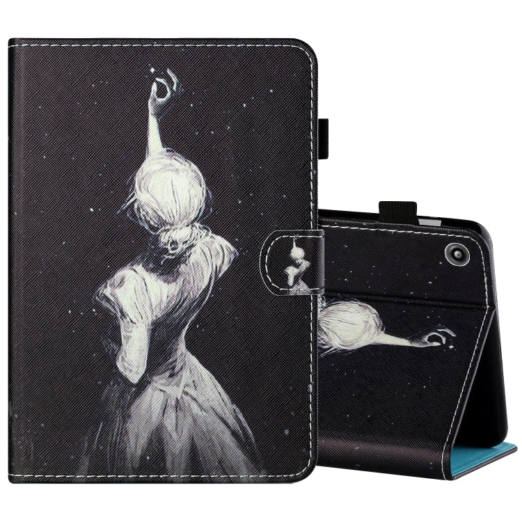 Sewing Thread Horizontal Painted Flat Leather Case with Pen Cover & Anti Skid Strip & Card Slot & Holder, For Amazon Kindle Fire 7 2019 / 2017 / 2015, For Samsung Galaxy Tab A 10.1 (2019) T510 / T515