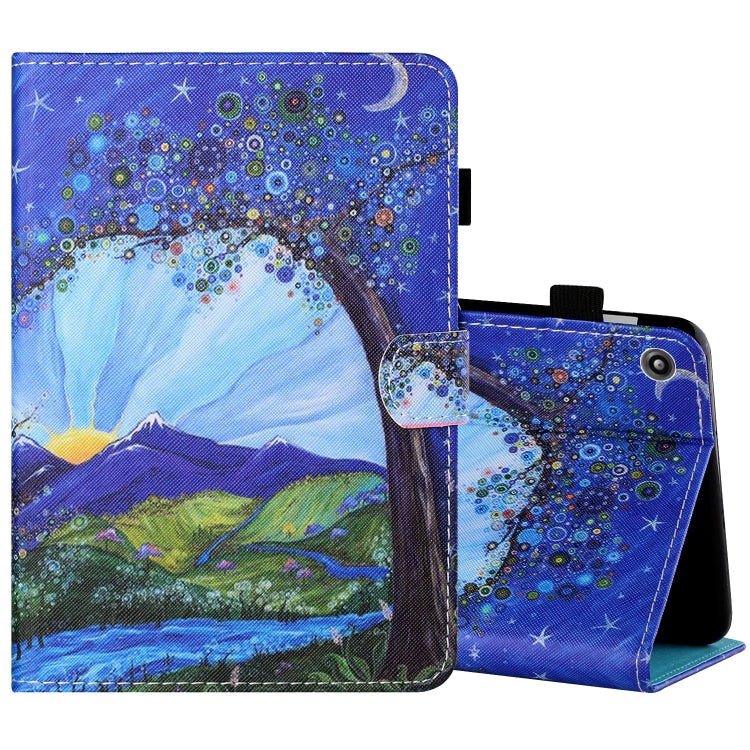 Sewing Thread Horizontal Painted Flat Leather Case with Pen Cover & Anti Skid Strip & Card Slot & Holder, For Amazon Kindle Fire 7 2019 / 2017 / 2015, For Samsung Galaxy Tab A 10.1 (2019) T510 / T515