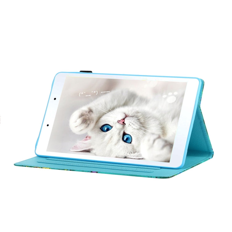 Sewing Thread Horizontal Painted Flat Leather Case with Pen Cover & Anti Skid Strip & Card Slot & Holder, For Samsung Galaxy Tab A 8.0 (2019) T290 / T295