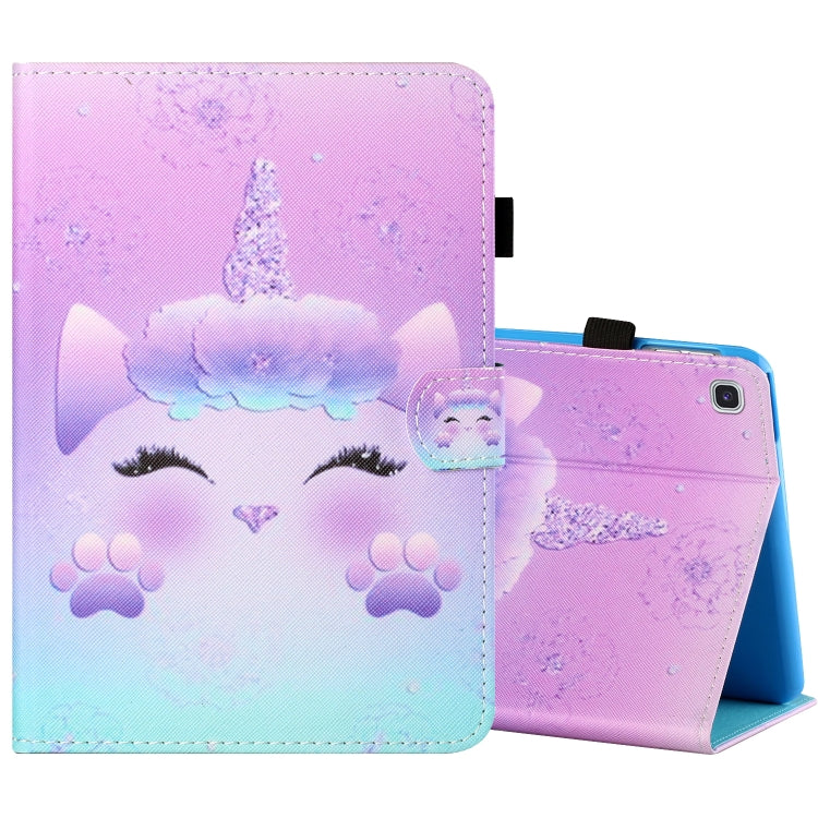 Sewing Thread Horizontal Painted Flat Leather Case with Pen Cover & Anti Skid Strip & Card Slot & Holder, For Samsung Galaxy Tab A 8.0 (2019) T290 / T295
