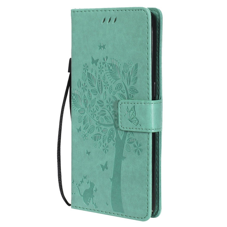Tree & Cat Pattern Pressed Printing Horizontal Flip PU Leather Case with Holder & Card Slots & Wallet & Lanyard, For OnePlus Nord N10 5G, For OnePlus Nord N100