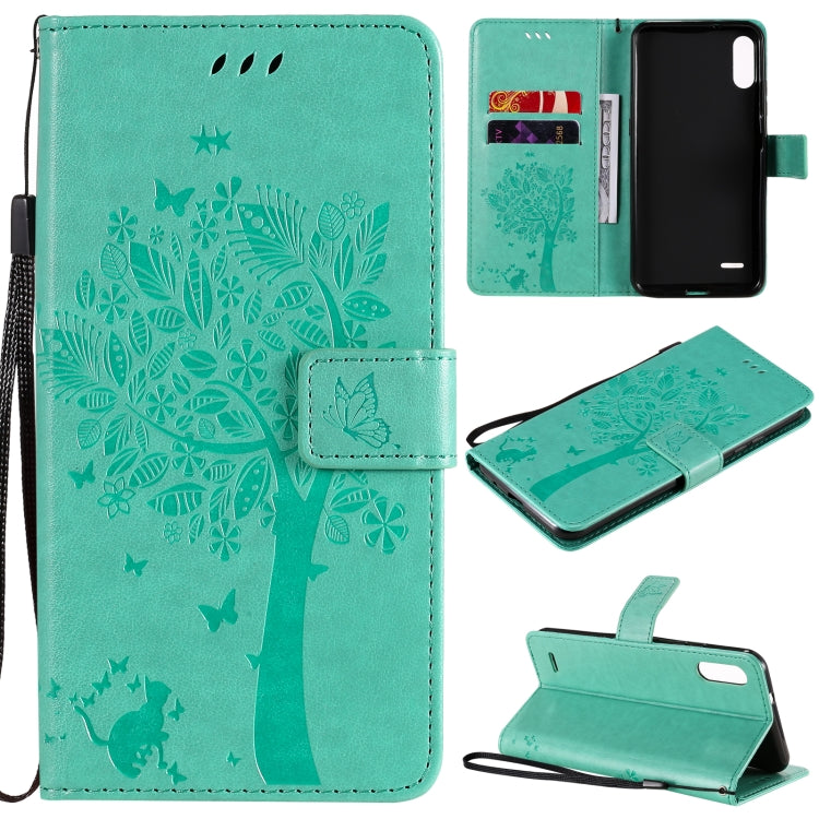 Tree & Cat Pattern Pressed Printing Horizontal Flip PU Leather Case with Holder & Card Slots & Wallet & Lanyard, For LG K22 / K22 Plus, For Huawei P Smart 2021