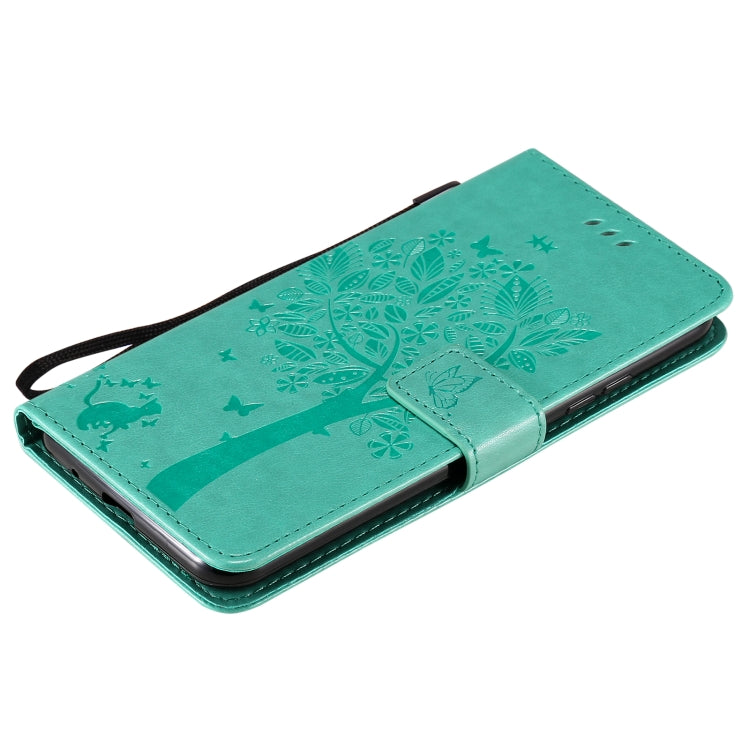 Tree & Cat Pattern Pressed Printing Horizontal Flip PU Leather Case with Holder & Card Slots & Wallet & Lanyard, For LG K22 / K22 Plus, For Huawei P Smart 2021