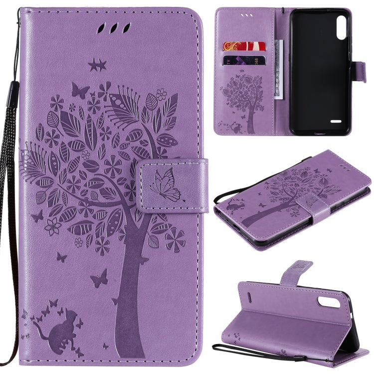 Tree & Cat Pattern Pressed Printing Horizontal Flip PU Leather Case with Holder & Card Slots & Wallet & Lanyard, For LG K22 / K22 Plus, For Huawei P Smart 2021