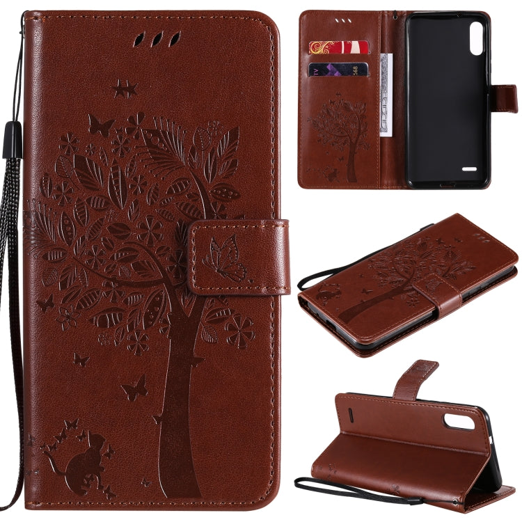 Tree & Cat Pattern Pressed Printing Horizontal Flip PU Leather Case with Holder & Card Slots & Wallet & Lanyard, For LG K22 / K22 Plus, For Huawei P Smart 2021