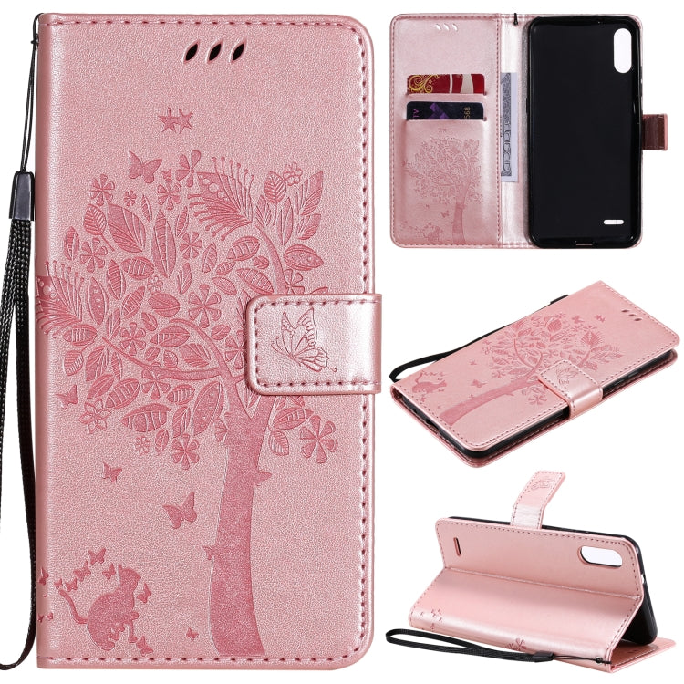Tree & Cat Pattern Pressed Printing Horizontal Flip PU Leather Case with Holder & Card Slots & Wallet & Lanyard, For LG K22 / K22 Plus, For Huawei P Smart 2021
