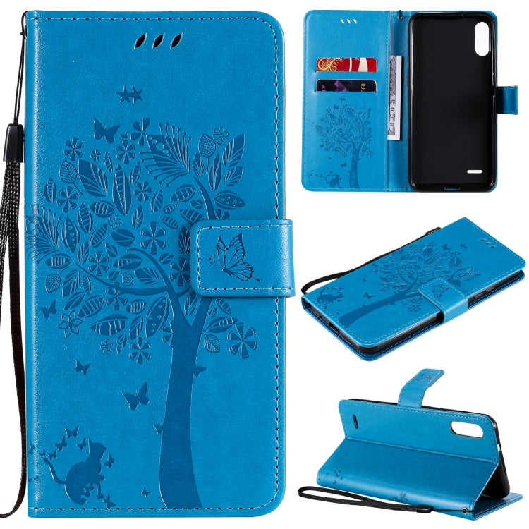 Tree & Cat Pattern Pressed Printing Horizontal Flip PU Leather Case with Holder & Card Slots & Wallet & Lanyard, For LG K22 / K22 Plus, For Huawei P Smart 2021