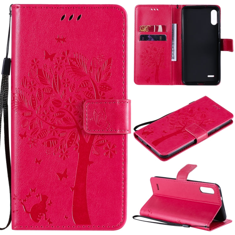 Tree & Cat Pattern Pressed Printing Horizontal Flip PU Leather Case with Holder & Card Slots & Wallet & Lanyard, For LG K22 / K22 Plus, For Huawei P Smart 2021