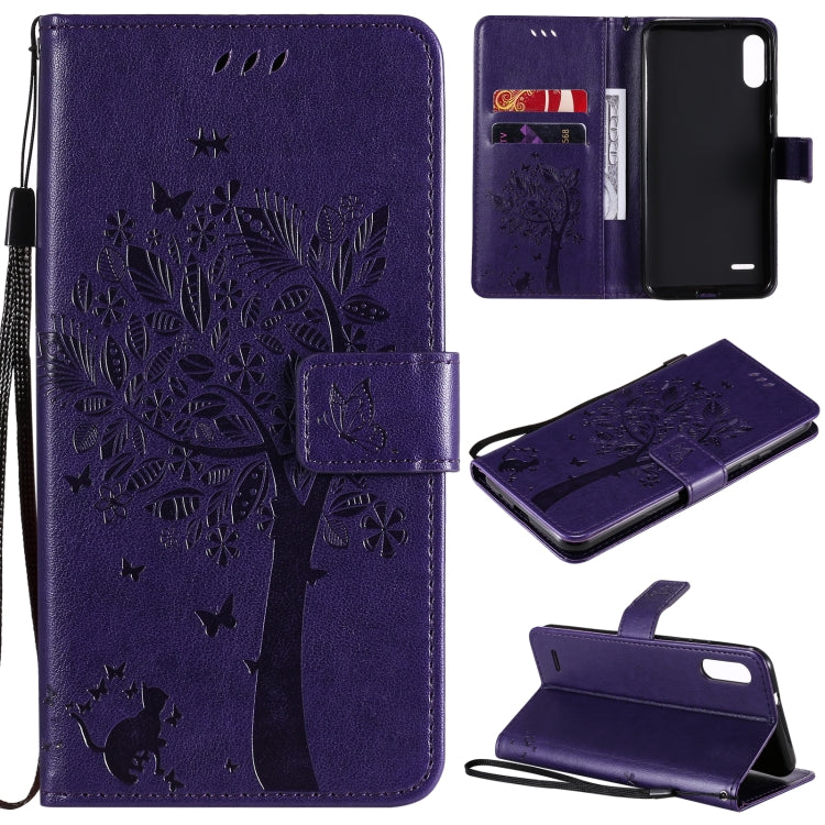 Tree & Cat Pattern Pressed Printing Horizontal Flip PU Leather Case with Holder & Card Slots & Wallet & Lanyard, For LG K22 / K22 Plus, For Huawei P Smart 2021