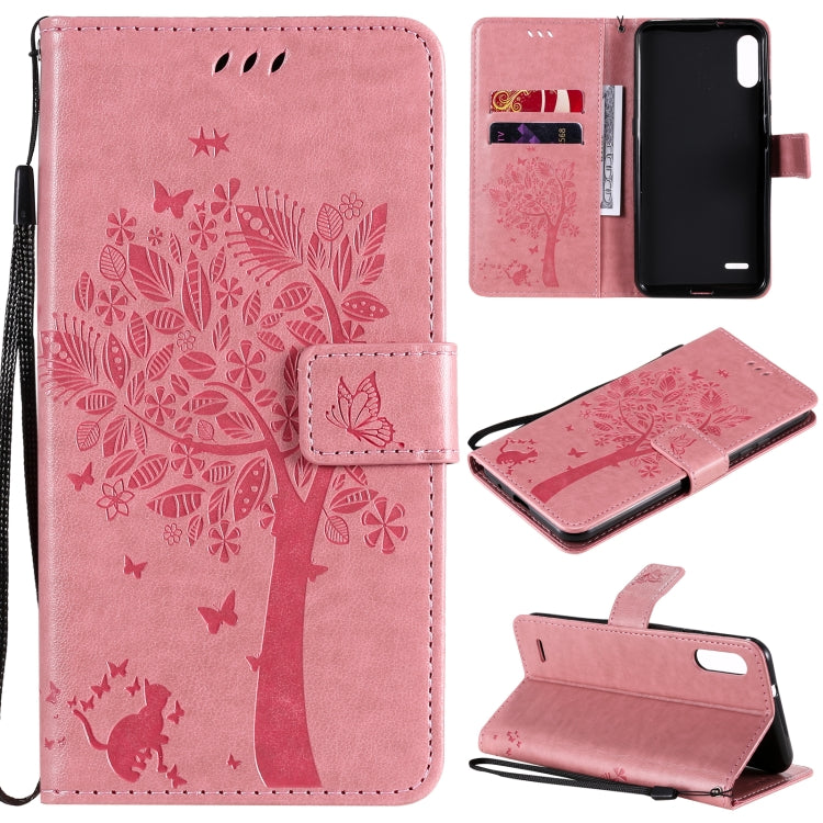 Tree & Cat Pattern Pressed Printing Horizontal Flip PU Leather Case with Holder & Card Slots & Wallet & Lanyard, For LG K22 / K22 Plus, For Huawei P Smart 2021