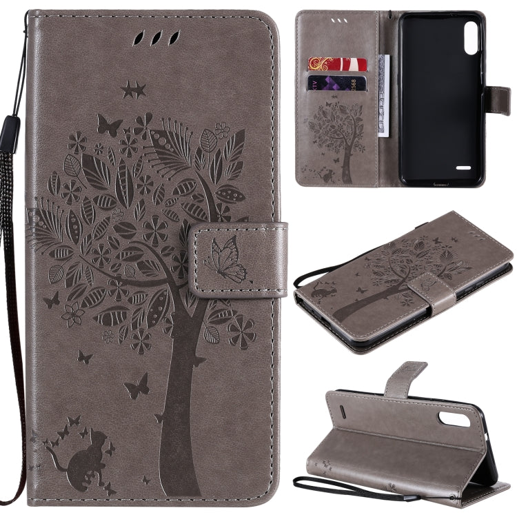 Tree & Cat Pattern Pressed Printing Horizontal Flip PU Leather Case with Holder & Card Slots & Wallet & Lanyard, For LG K22 / K22 Plus, For Huawei P Smart 2021