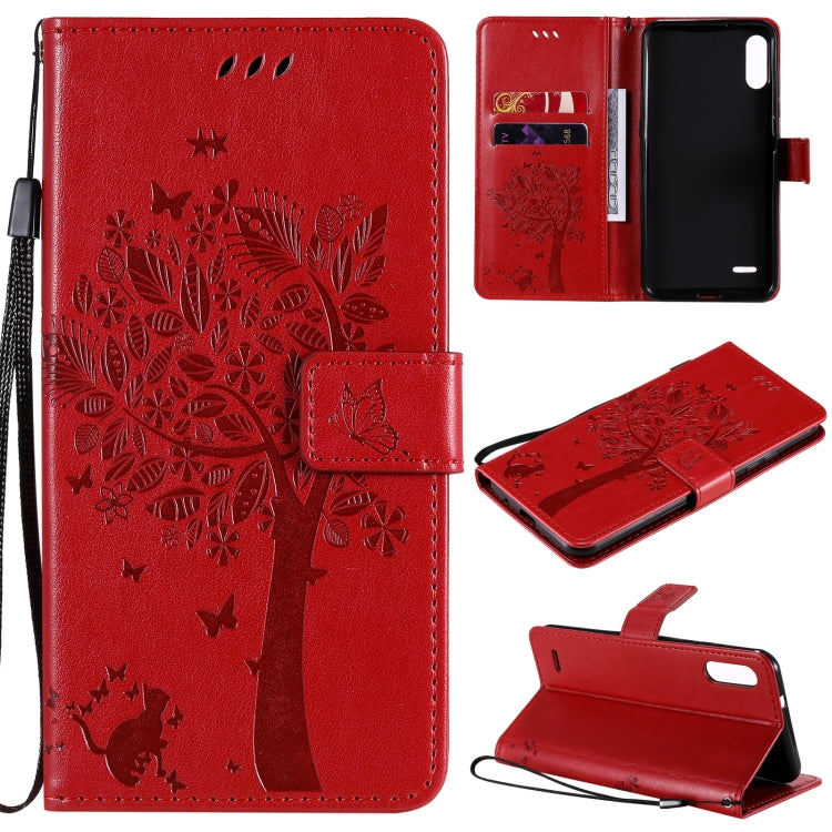 Tree & Cat Pattern Pressed Printing Horizontal Flip PU Leather Case with Holder & Card Slots & Wallet & Lanyard, For LG K22 / K22 Plus, For Huawei P Smart 2021