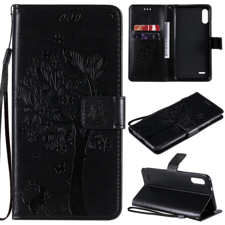 Tree & Cat Pattern Pressed Printing Horizontal Flip PU Leather Case with Holder & Card Slots & Wallet & Lanyard, For LG K22 / K22 Plus, For Huawei P Smart 2021
