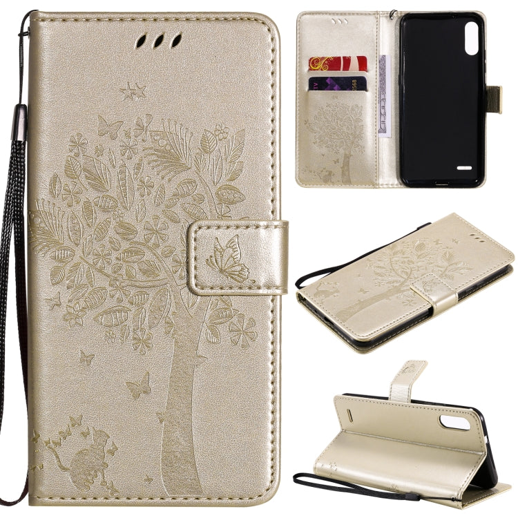 Tree & Cat Pattern Pressed Printing Horizontal Flip PU Leather Case with Holder & Card Slots & Wallet & Lanyard, For LG K22 / K22 Plus, For Huawei P Smart 2021