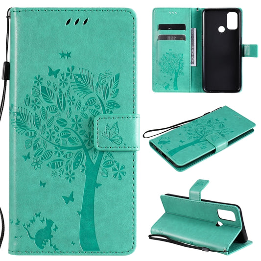 Tree and cat pattern PU leather flip case for OPPO A53 2020 A32 Nokia 2.4 with card slots